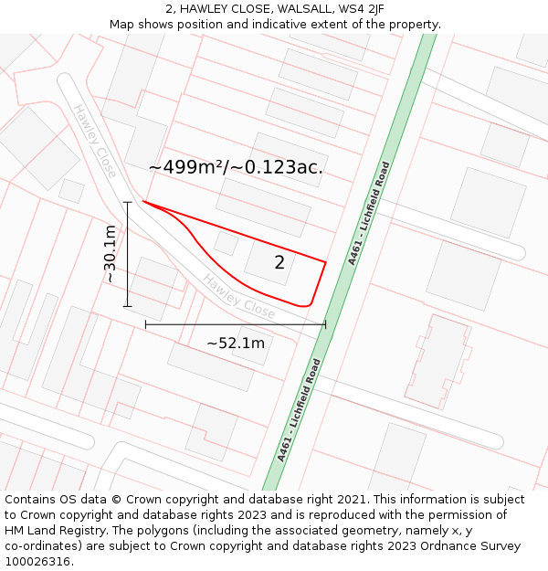 2, HAWLEY CLOSE, WALSALL, WS4 2JF: Plot and title map