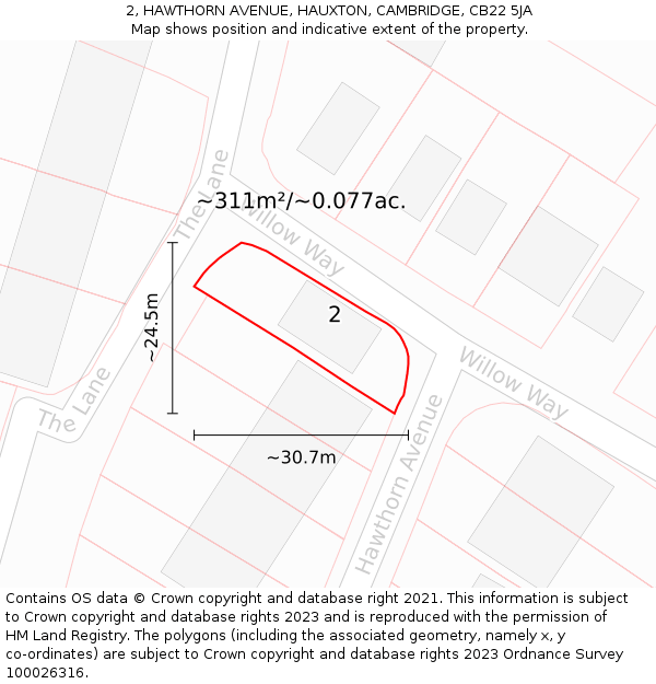 2, HAWTHORN AVENUE, HAUXTON, CAMBRIDGE, CB22 5JA: Plot and title map