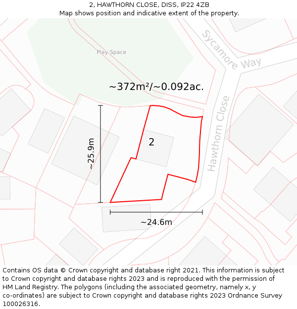 2, HAWTHORN CLOSE, DISS, IP22 4ZB: Plot and title map