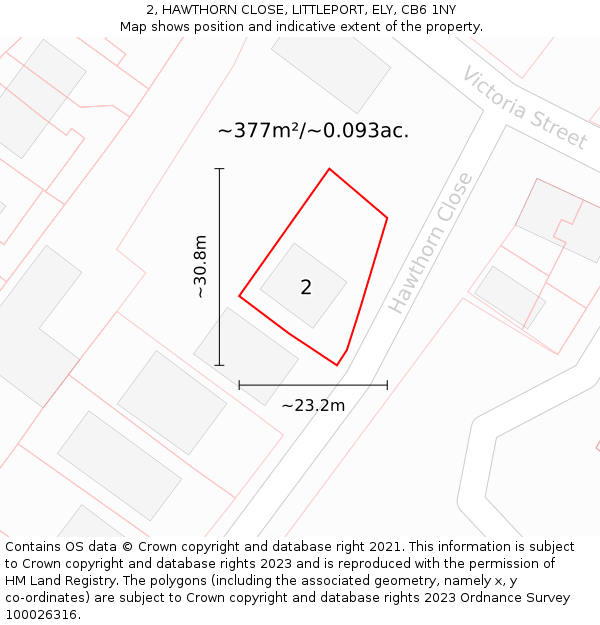 2, HAWTHORN CLOSE, LITTLEPORT, ELY, CB6 1NY: Plot and title map