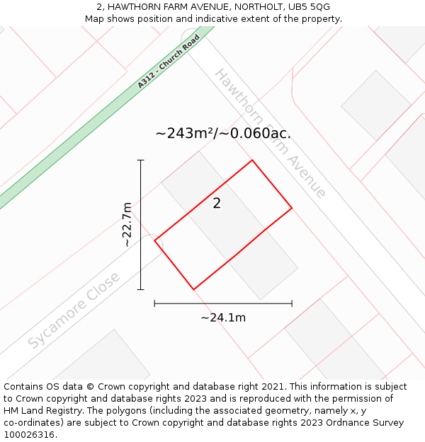 2, HAWTHORN FARM AVENUE, NORTHOLT, UB5 5QG: Plot and title map