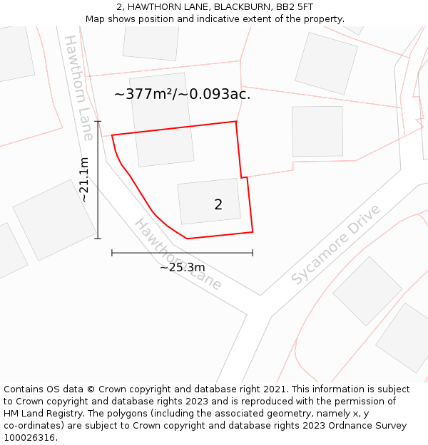 2, HAWTHORN LANE, BLACKBURN, BB2 5FT: Plot and title map