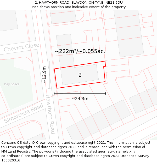 2, HAWTHORN ROAD, BLAYDON-ON-TYNE, NE21 5DU: Plot and title map