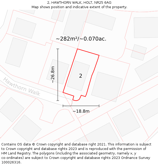 2, HAWTHORN WALK, HOLT, NR25 6AG: Plot and title map