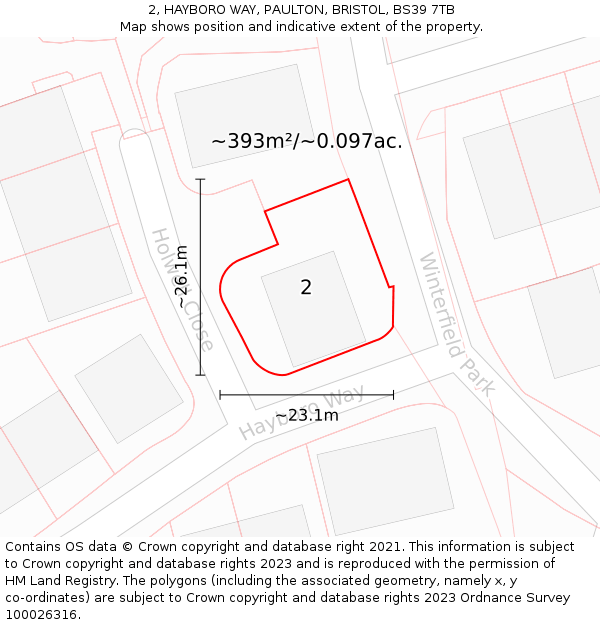 2, HAYBORO WAY, PAULTON, BRISTOL, BS39 7TB: Plot and title map