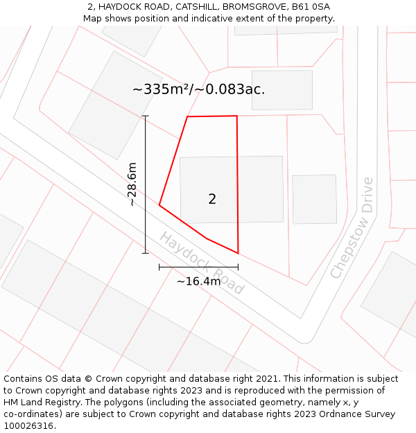 2, HAYDOCK ROAD, CATSHILL, BROMSGROVE, B61 0SA: Plot and title map