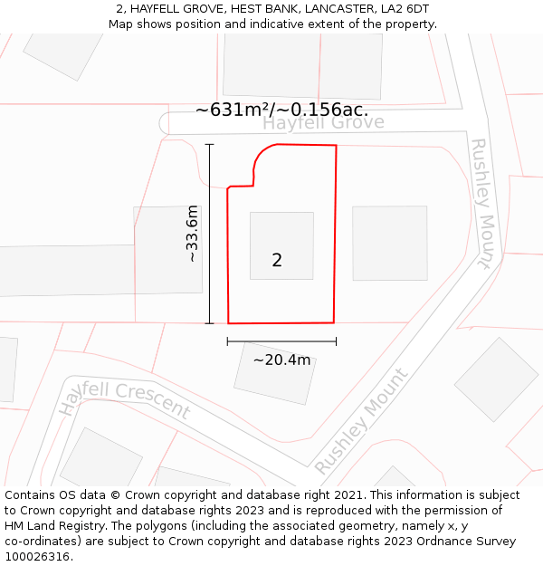 2, HAYFELL GROVE, HEST BANK, LANCASTER, LA2 6DT: Plot and title map