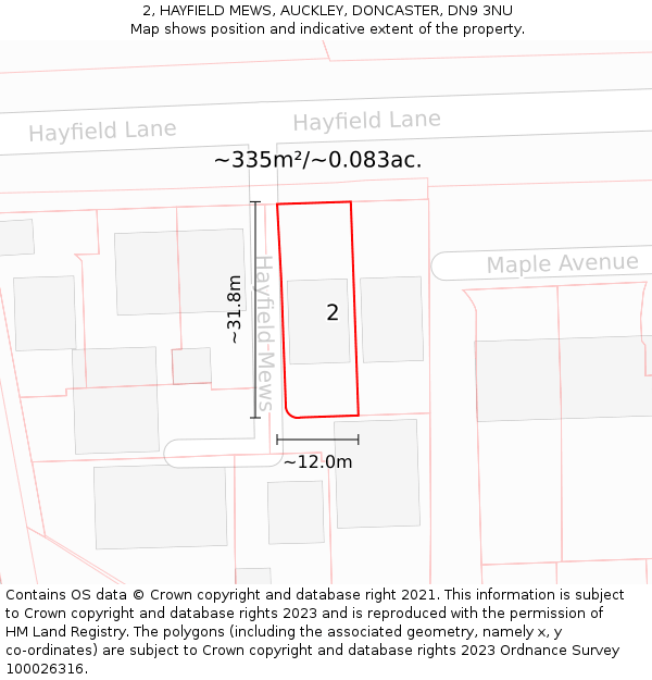 2, HAYFIELD MEWS, AUCKLEY, DONCASTER, DN9 3NU: Plot and title map