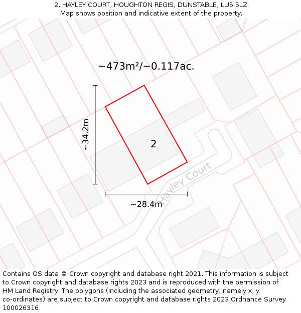 2, HAYLEY COURT, HOUGHTON REGIS, DUNSTABLE, LU5 5LZ: Plot and title map