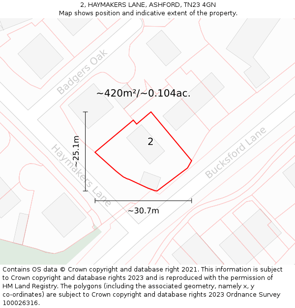 2, HAYMAKERS LANE, ASHFORD, TN23 4GN: Plot and title map
