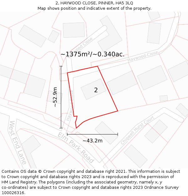 2, HAYWOOD CLOSE, PINNER, HA5 3LQ: Plot and title map