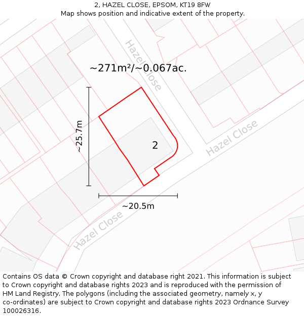 2, HAZEL CLOSE, EPSOM, KT19 8FW: Plot and title map