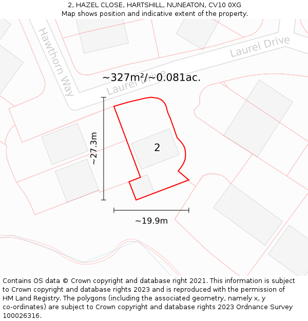 2, HAZEL CLOSE, HARTSHILL, NUNEATON, CV10 0XG: Plot and title map