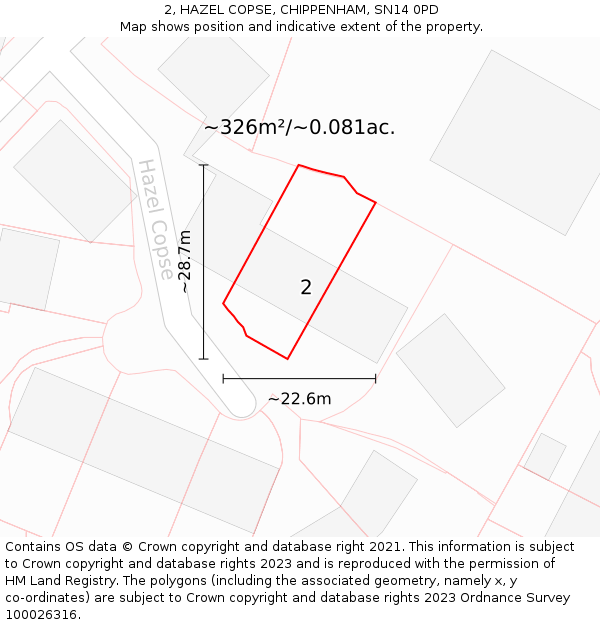 2, HAZEL COPSE, CHIPPENHAM, SN14 0PD: Plot and title map