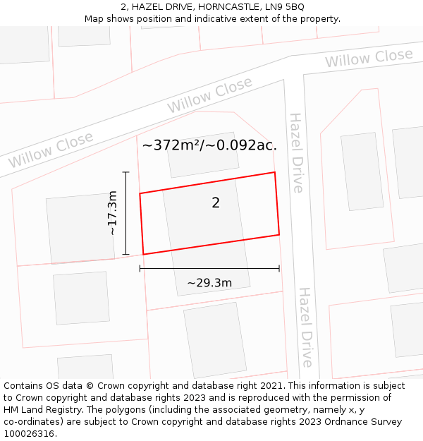 2, HAZEL DRIVE, HORNCASTLE, LN9 5BQ: Plot and title map