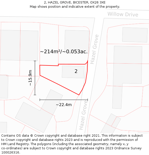 2, HAZEL GROVE, BICESTER, OX26 3XE: Plot and title map