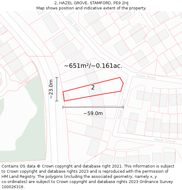 2, HAZEL GROVE, STAMFORD, PE9 2HJ: Plot and title map