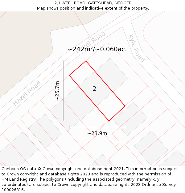 2, HAZEL ROAD, GATESHEAD, NE8 2EP: Plot and title map