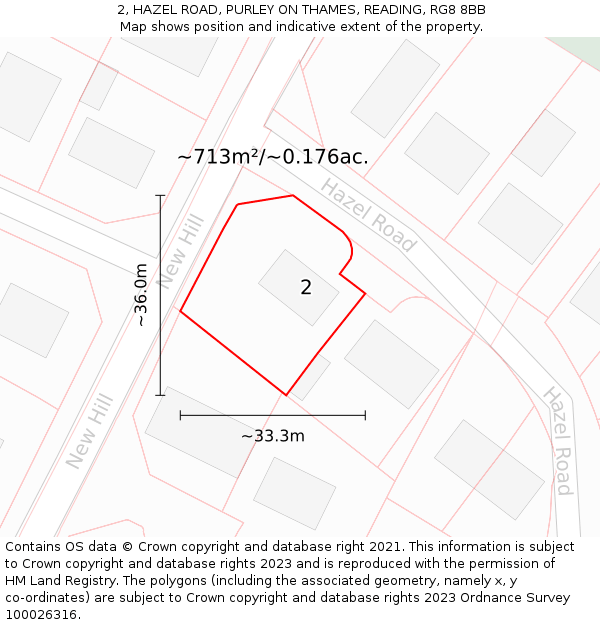 2, HAZEL ROAD, PURLEY ON THAMES, READING, RG8 8BB: Plot and title map