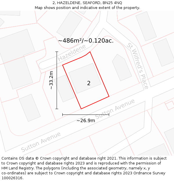 2, HAZELDENE, SEAFORD, BN25 4NQ: Plot and title map