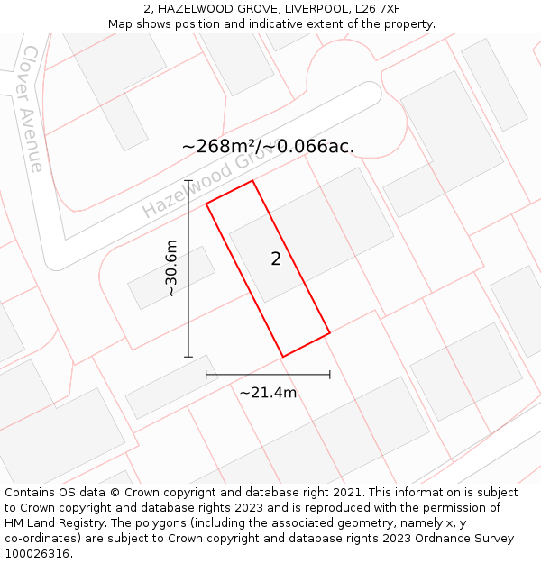 2, HAZELWOOD GROVE, LIVERPOOL, L26 7XF: Plot and title map