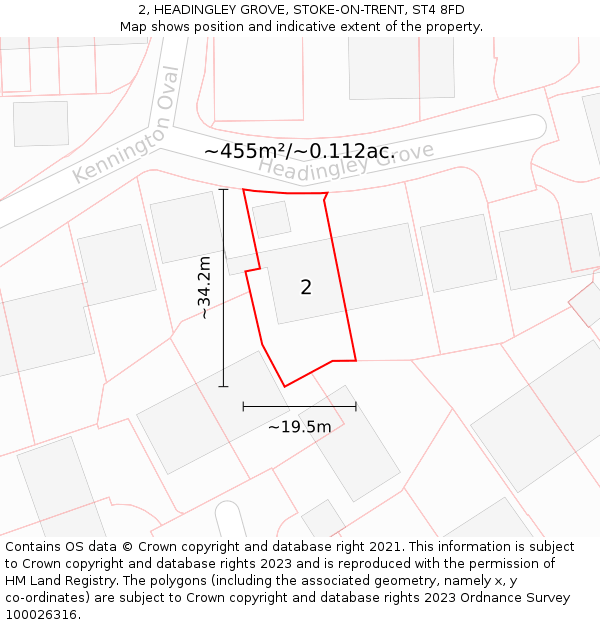 2, HEADINGLEY GROVE, STOKE-ON-TRENT, ST4 8FD: Plot and title map