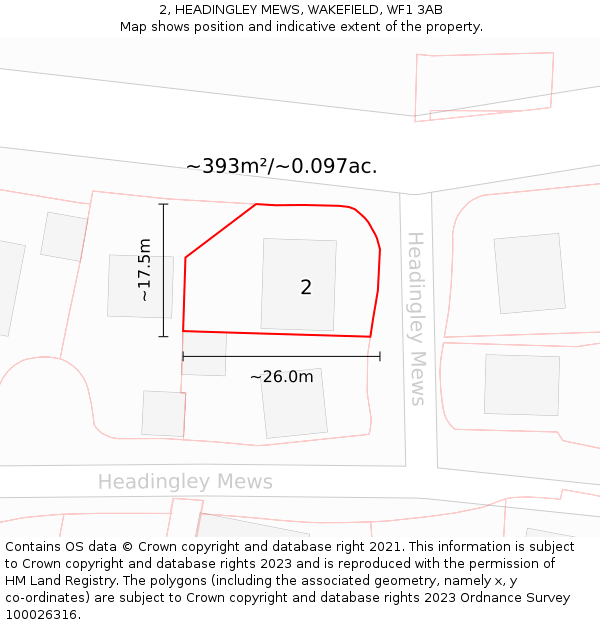 2, HEADINGLEY MEWS, WAKEFIELD, WF1 3AB: Plot and title map