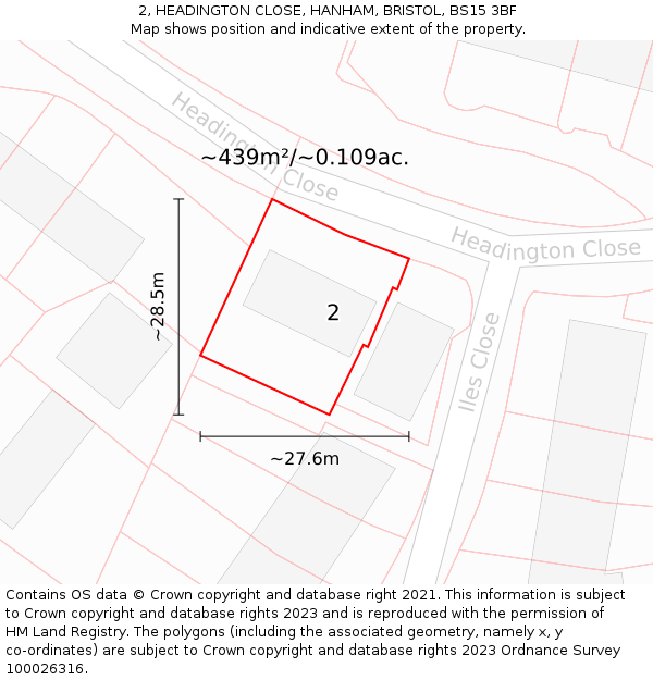 2, HEADINGTON CLOSE, HANHAM, BRISTOL, BS15 3BF: Plot and title map