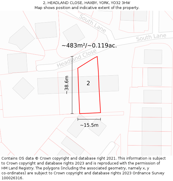 2, HEADLAND CLOSE, HAXBY, YORK, YO32 3HW: Plot and title map