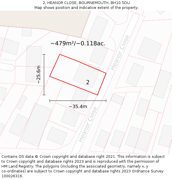 2, HEANOR CLOSE, BOURNEMOUTH, BH10 5DU: Plot and title map