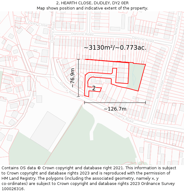 2, HEARTH CLOSE, DUDLEY, DY2 0ER: Plot and title map