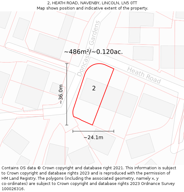 2, HEATH ROAD, NAVENBY, LINCOLN, LN5 0TT: Plot and title map