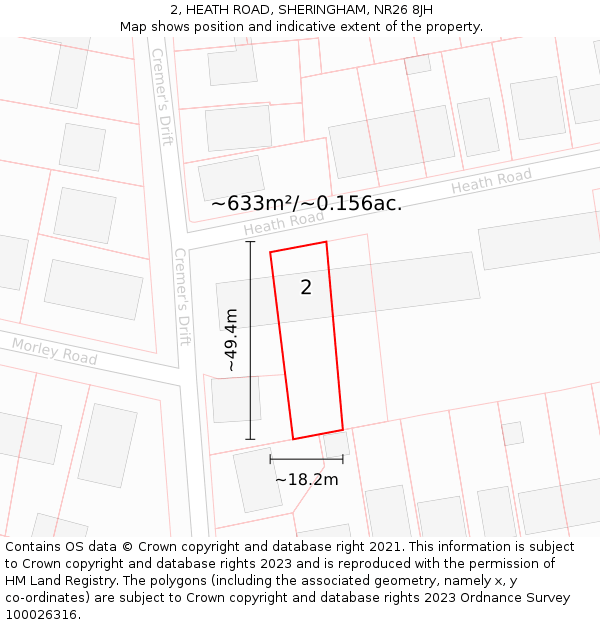 2, HEATH ROAD, SHERINGHAM, NR26 8JH: Plot and title map