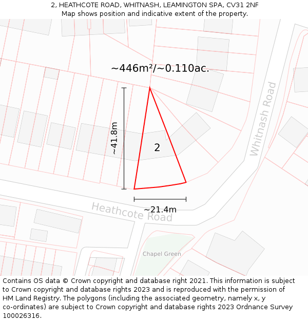 2, HEATHCOTE ROAD, WHITNASH, LEAMINGTON SPA, CV31 2NF: Plot and title map