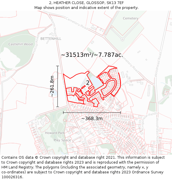 2, HEATHER CLOSE, GLOSSOP, SK13 7EF: Plot and title map