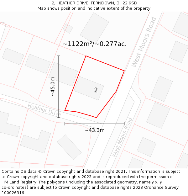 2, HEATHER DRIVE, FERNDOWN, BH22 9SD: Plot and title map