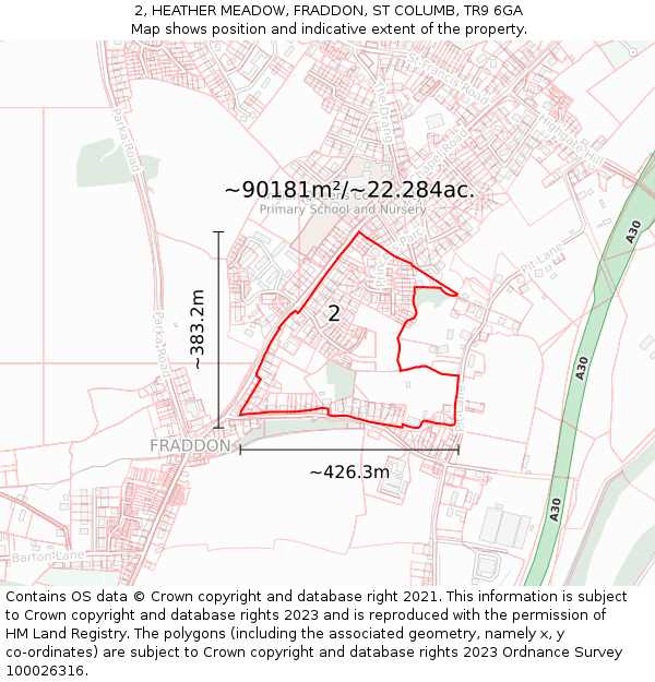 2, HEATHER MEADOW, FRADDON, ST COLUMB, TR9 6GA: Plot and title map