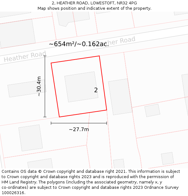 2, HEATHER ROAD, LOWESTOFT, NR32 4PG: Plot and title map