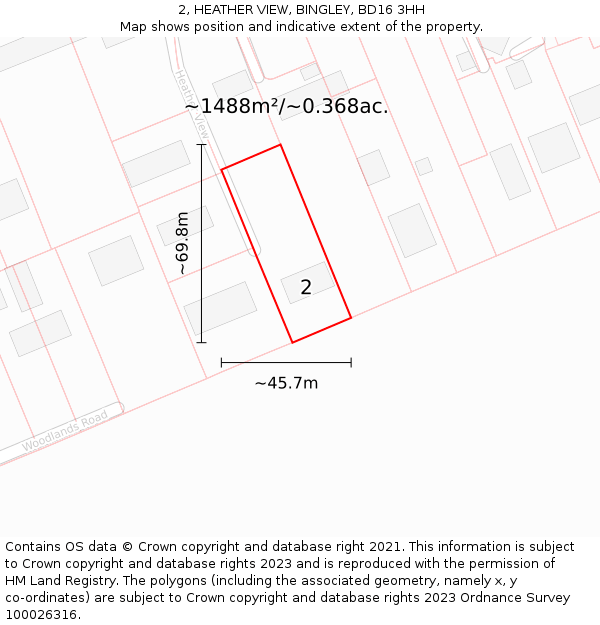 2, HEATHER VIEW, BINGLEY, BD16 3HH: Plot and title map