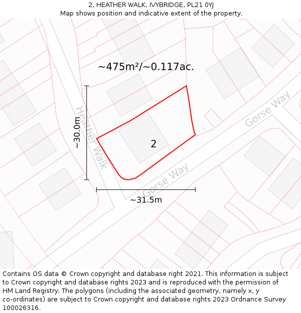 2, HEATHER WALK, IVYBRIDGE, PL21 0YJ: Plot and title map