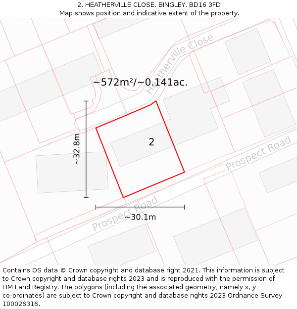 2, HEATHERVILLE CLOSE, BINGLEY, BD16 3FD: Plot and title map