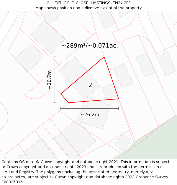 2, HEATHFIELD CLOSE, HASTINGS, TN34 2RF: Plot and title map