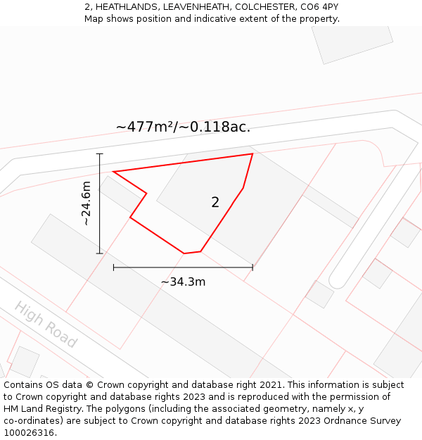 2, HEATHLANDS, LEAVENHEATH, COLCHESTER, CO6 4PY: Plot and title map