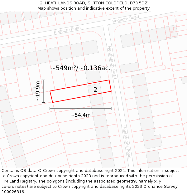 2, HEATHLANDS ROAD, SUTTON COLDFIELD, B73 5DZ: Plot and title map