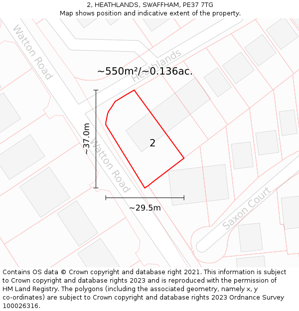 2, HEATHLANDS, SWAFFHAM, PE37 7TG: Plot and title map