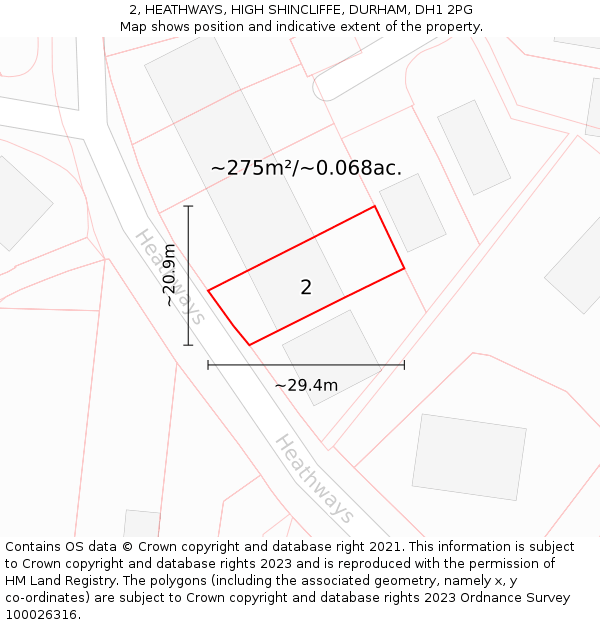 2, HEATHWAYS, HIGH SHINCLIFFE, DURHAM, DH1 2PG: Plot and title map