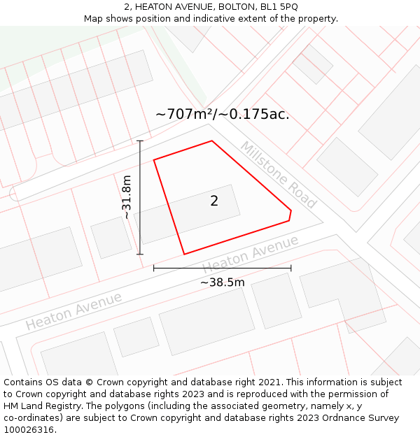 2, HEATON AVENUE, BOLTON, BL1 5PQ: Plot and title map