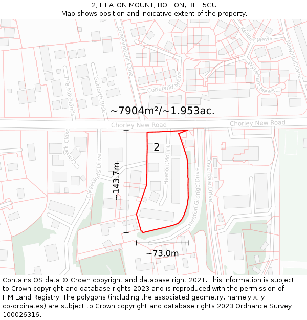 2, HEATON MOUNT, BOLTON, BL1 5GU: Plot and title map