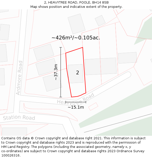 2, HEAVYTREE ROAD, POOLE, BH14 8SB: Plot and title map