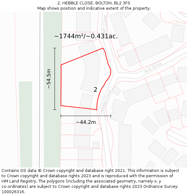 2, HEBBLE CLOSE, BOLTON, BL2 3FS: Plot and title map